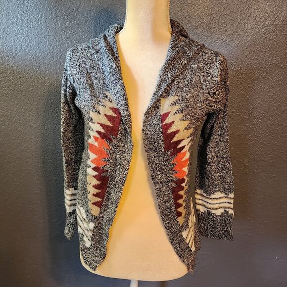 Poof Girl Open Front Knit Aztec Pattern Cardigan Size 14 - Picture 1 of 6